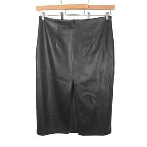Primark Skirt Women 16 Black Faux Leather Pencil Midi High Waist Slit Minimalist